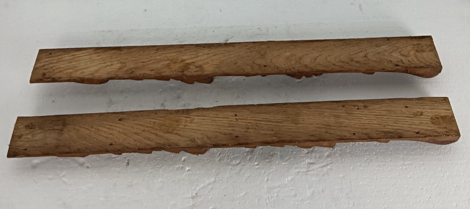 2 Pieces Antique  Bas Relief Hand Carved Wood Reclaimed Architectural Trim Pedim photo 225.0