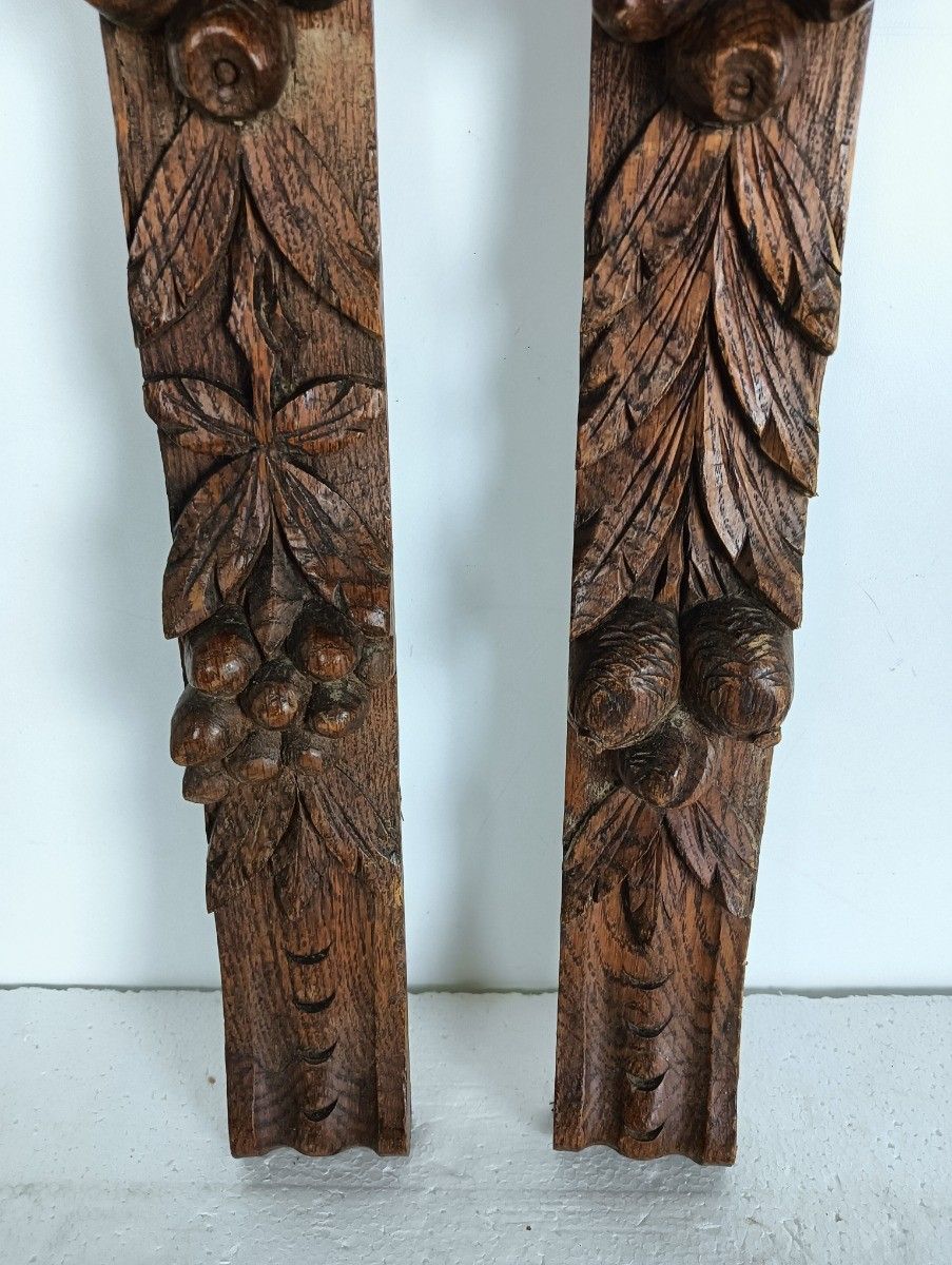 2 Pieces Antique  Bas Relief Hand Carved Wood Reclaimed Architectural Trim Pedim photo furniture
