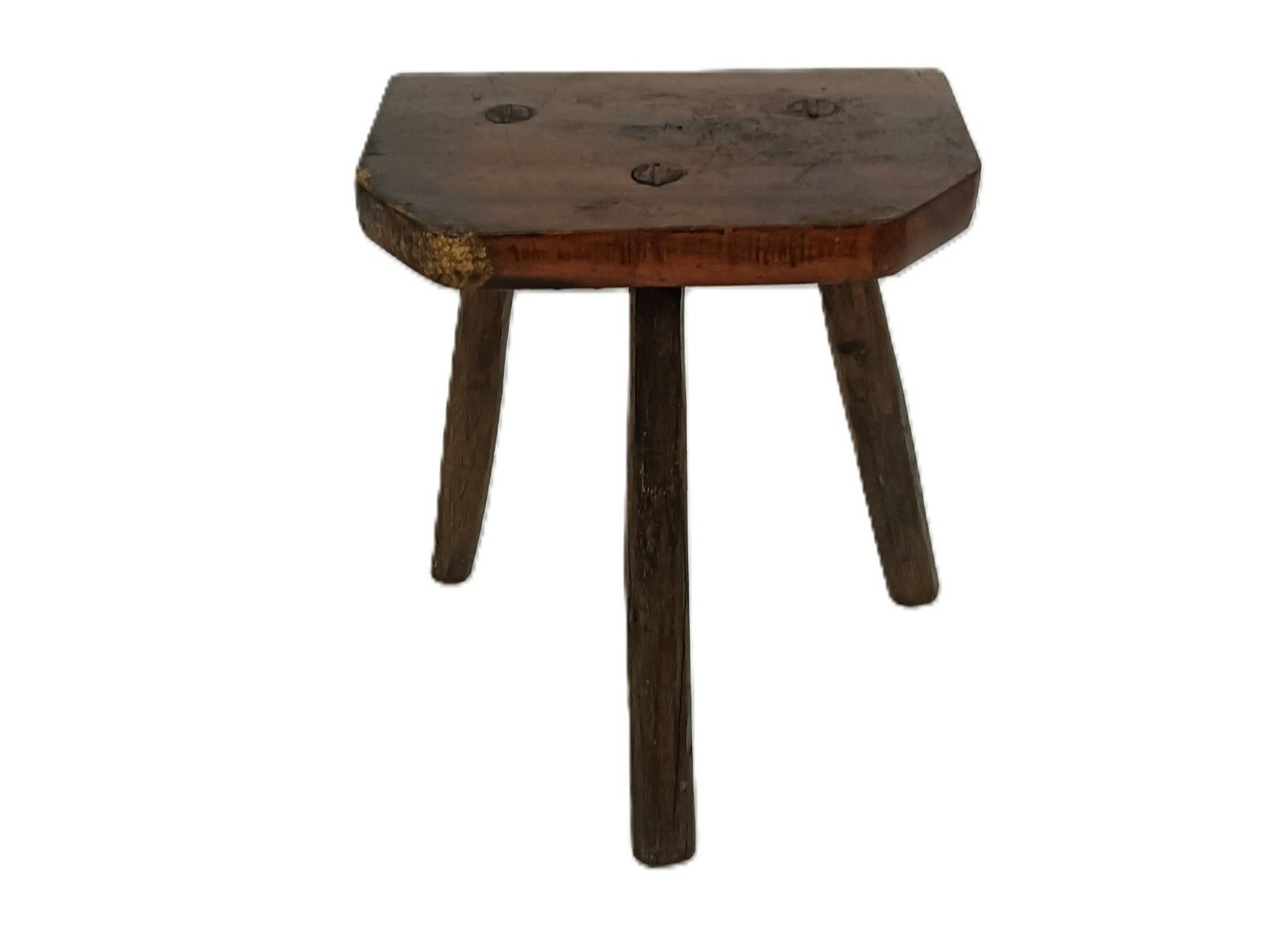 Antique Carved Wooden Milking Stool Plant Stand Pedestal Side Table Barn Style T photo vinterior