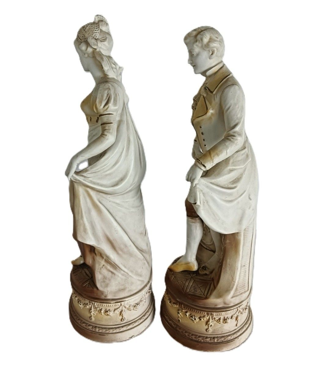 Two Statue Figurines Man Lady  Porcelain Hand Painted Porcelain Art Deco photo Home Decor