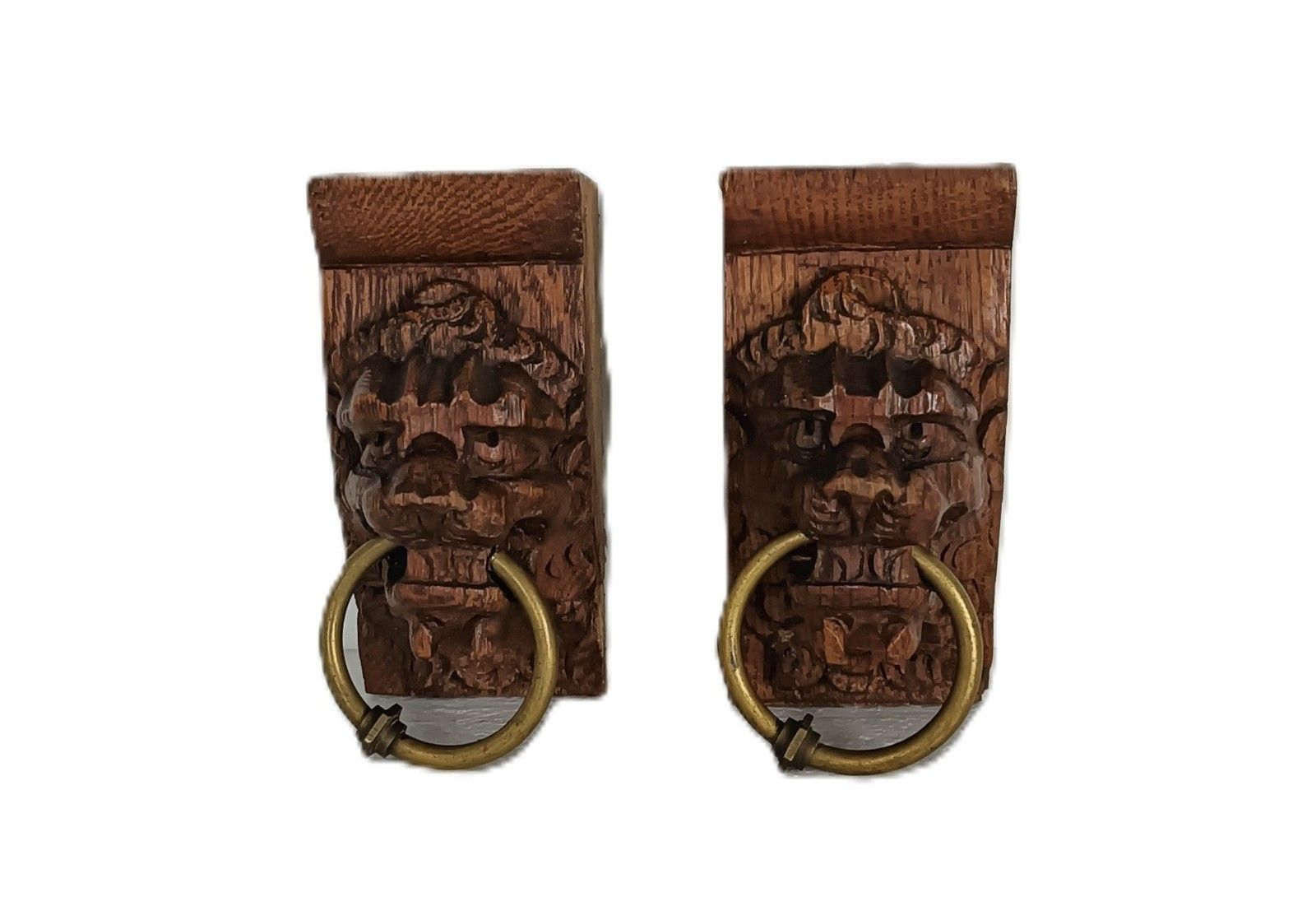 Antique Pair Corbels Hand Carved Wood Architectural Reclaimed Lion Heads Trims W photo furniture