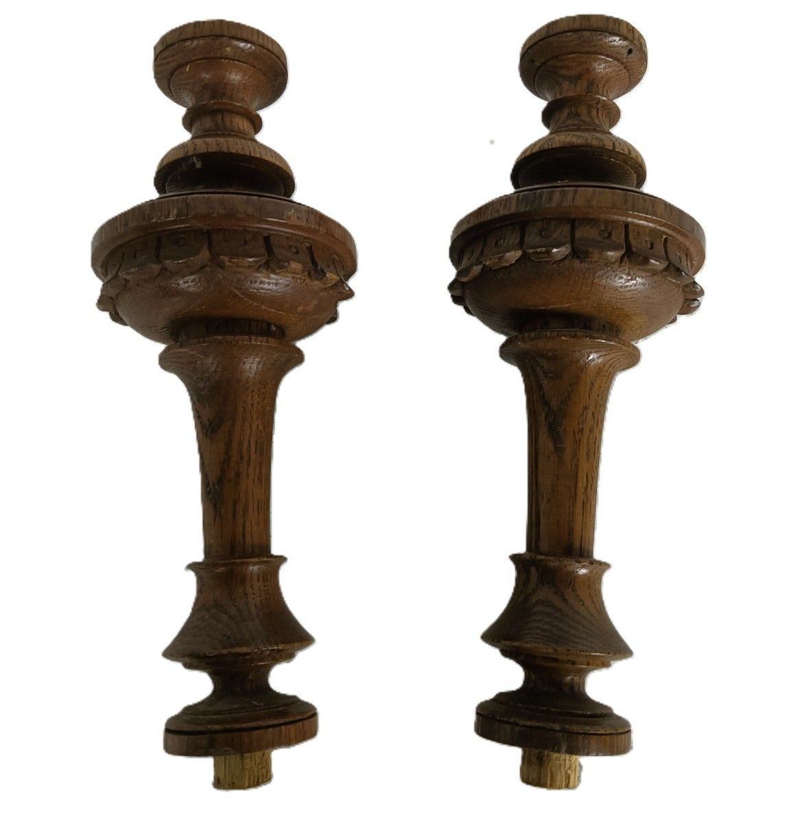 Set Of 2 Reclaimed Carved Wood Large Spindles Balusters Trim Posts Pillars Salva photo furniture