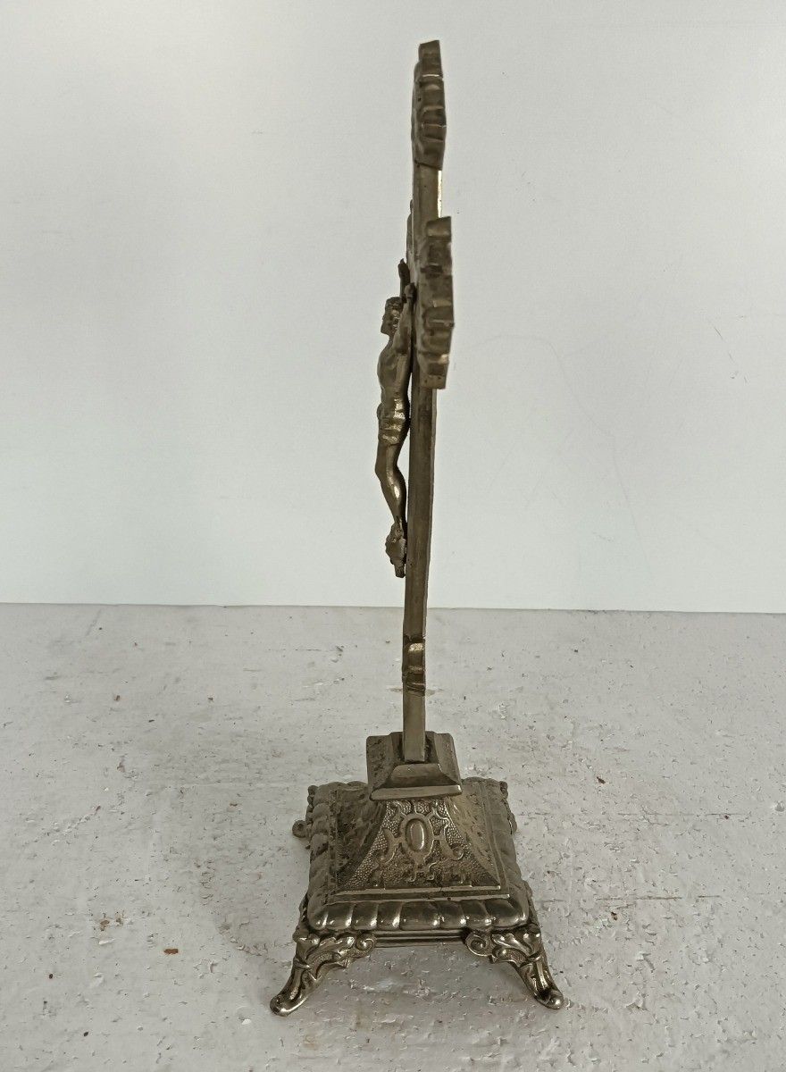 Standing Vintage Table Crucifix Cross, Spelter Crucifixion photo furniture
