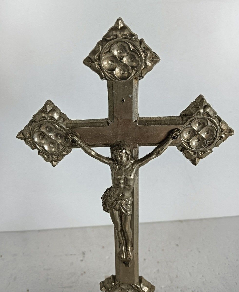 Standing Vintage Table Crucifix Cross, Spelter Crucifixion photo Art