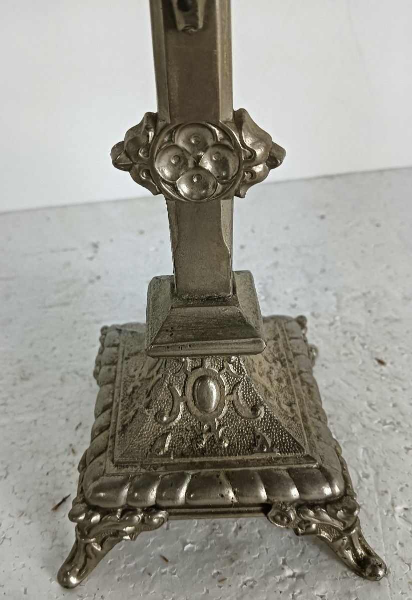 Standing Vintage Table Crucifix Cross, Spelter Crucifixion photo vinterior