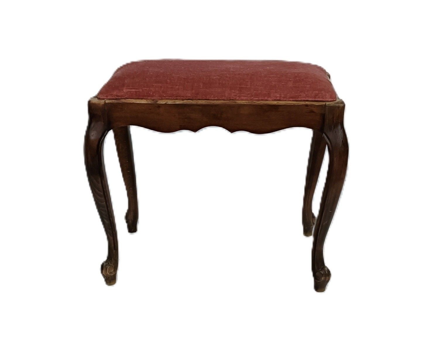 Vintage Footstool Rest Ottoman Fabric Louis XV Style  Red Fabric  Carved Wood