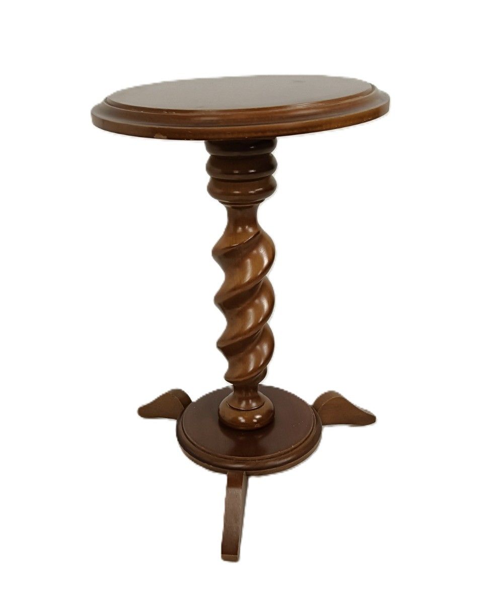 Vintage Barley Twist Carved Wood Pedestal Tripod Legs, Side Table Plant Stand Ba photo furniture