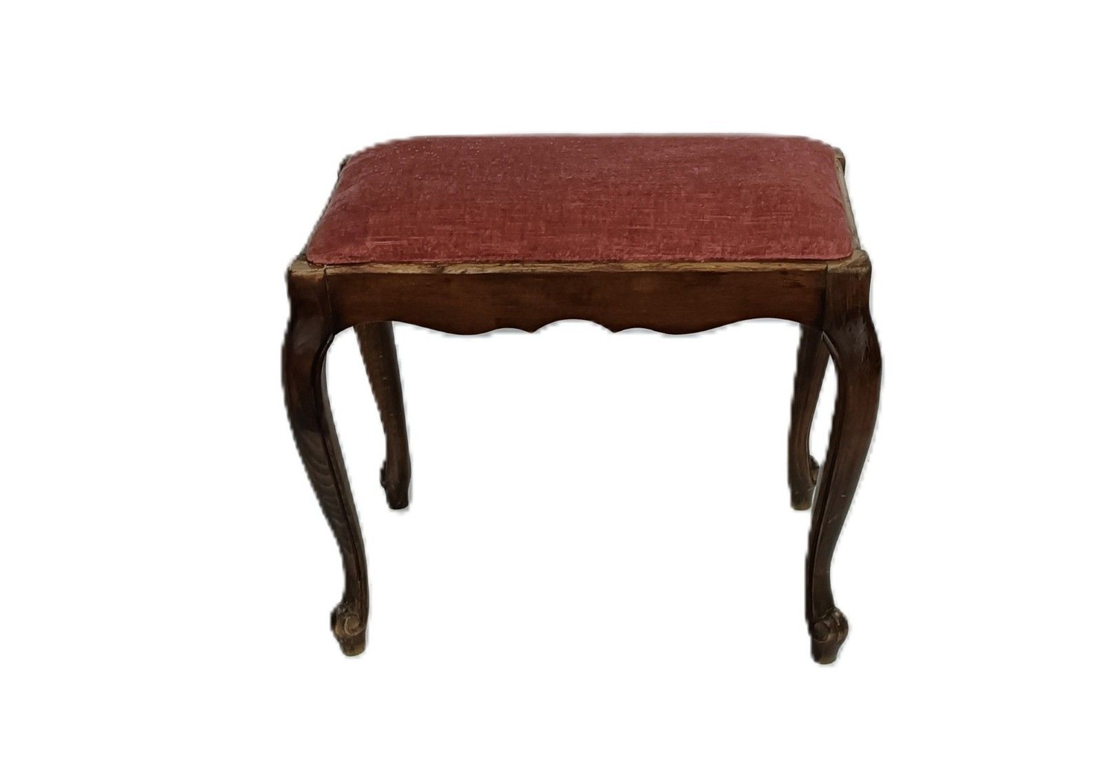 Vintage Footstool Rest Ottoman Fabric Louis XV Style  Red Fabric  Carved Wood photo furniture