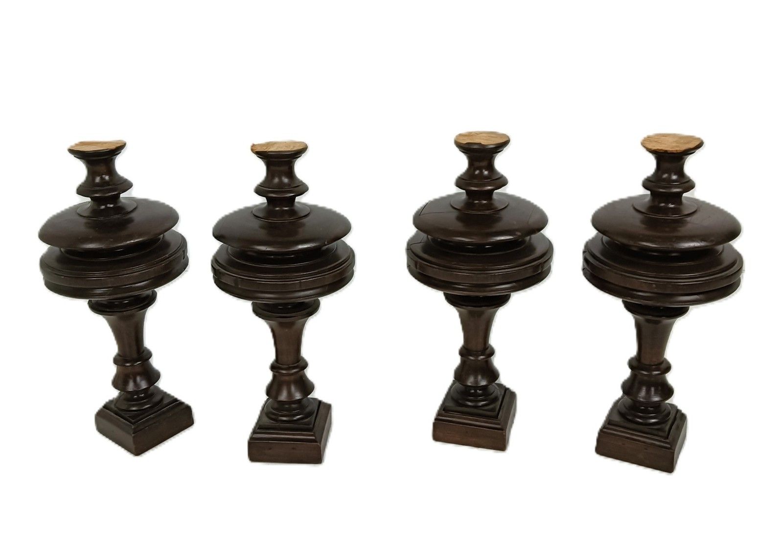 Set Of 4 Reclaimed Carved Wood Large Spindles Balusters Trim Posts Pillars Salva photo vintage