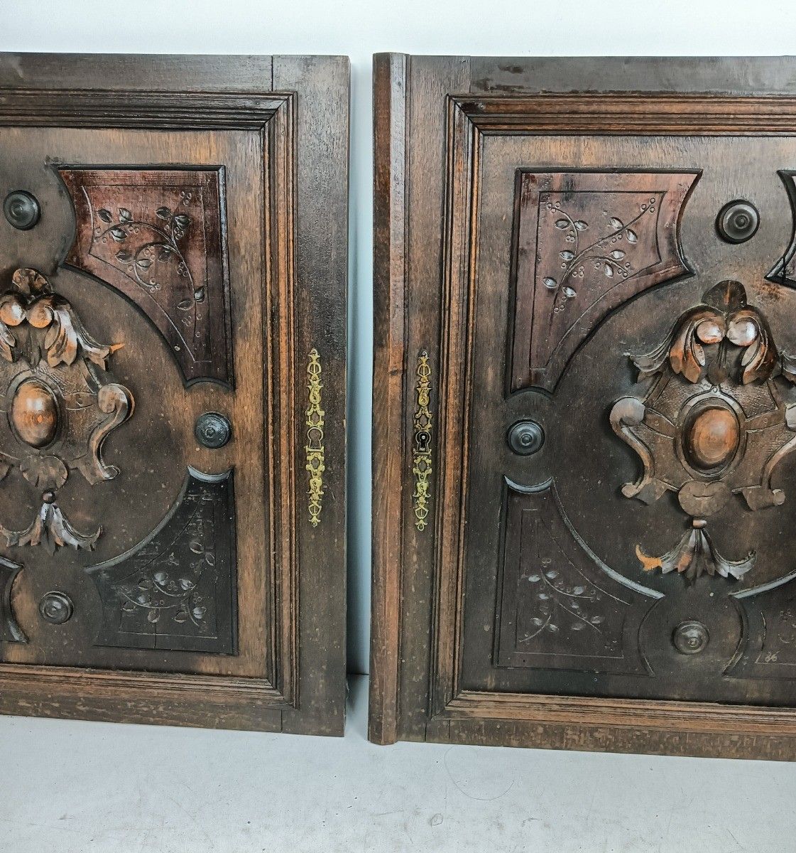 Antique  Couple Of Hand Carved  Wooden Door Panels  Reclaimed Architectural Bas photo 404.0