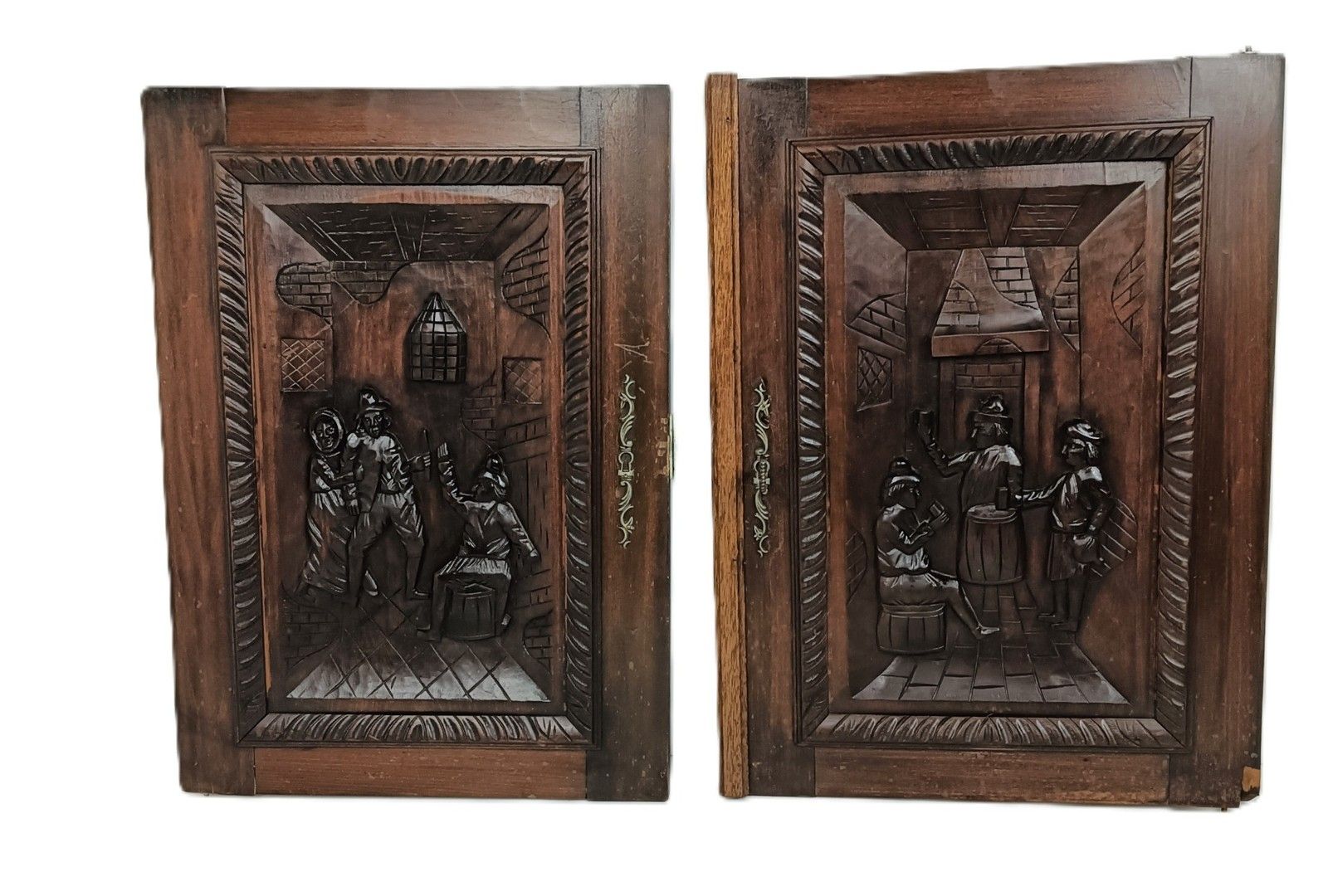 Antique  Couple Of Hand Carved  Wooden Door Panels  Reclaimed Architectural Bar photo Home Fixtures