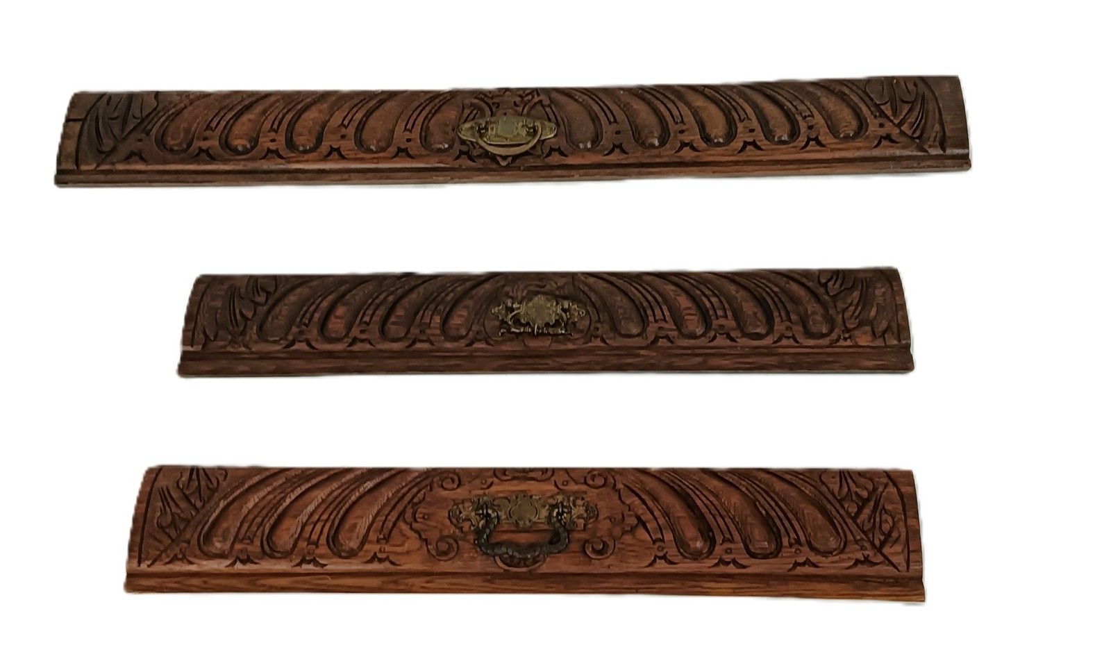 Set Of 3  Hand Carved Wood Pediments Architectural Reclaimed Antique Panels Draw