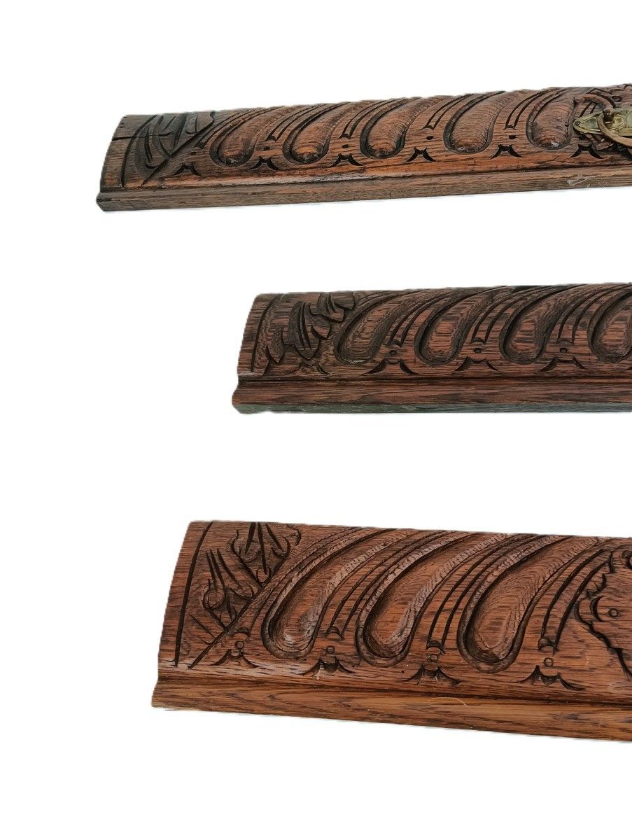 Set Of 3  Hand Carved Wood Pediments Architectural Reclaimed Antique Panels Draw photo furniture