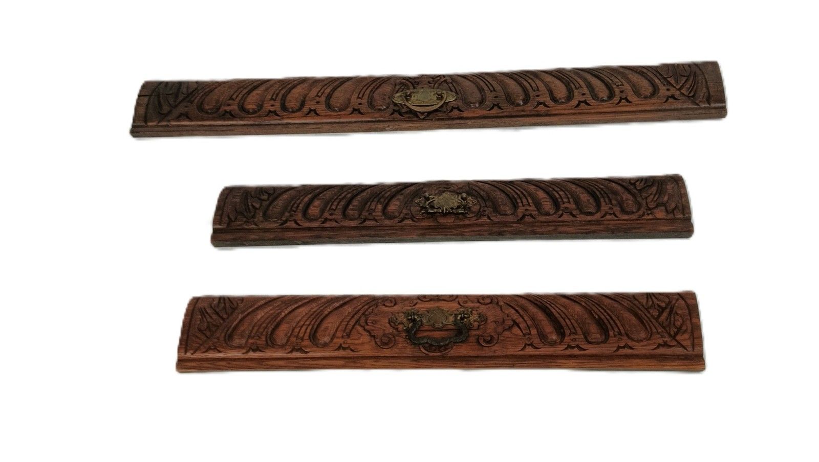 Set Of 3  Hand Carved Wood Pediments Architectural Reclaimed Antique Panels Draw photo for sale