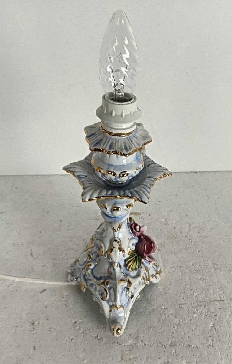 Porcelain Bassano Italy Vintage Desk Table Lamps 3d Flowers Marked photo Lighting