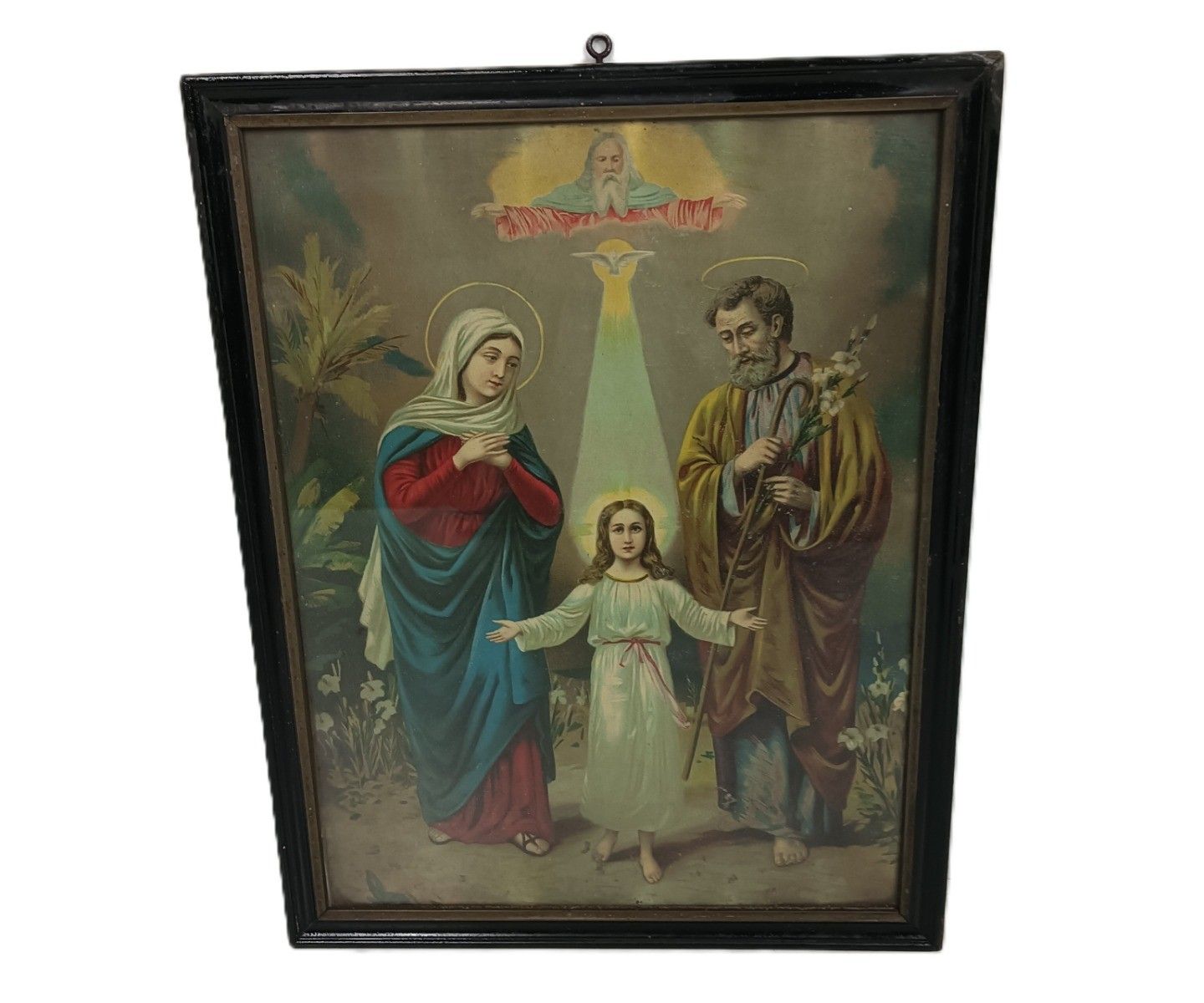 Art Deco Print Behind Glass Wooden Frame Wall Hanging Holy Family Jesus Christ M photo furniture
