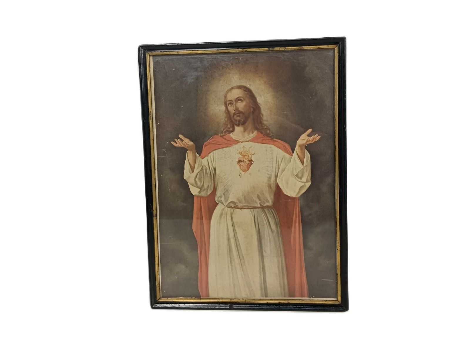 Art Deco Print Behind Glass Wooden Frame Wall Hanging Jesus Christ  Holy Sacre