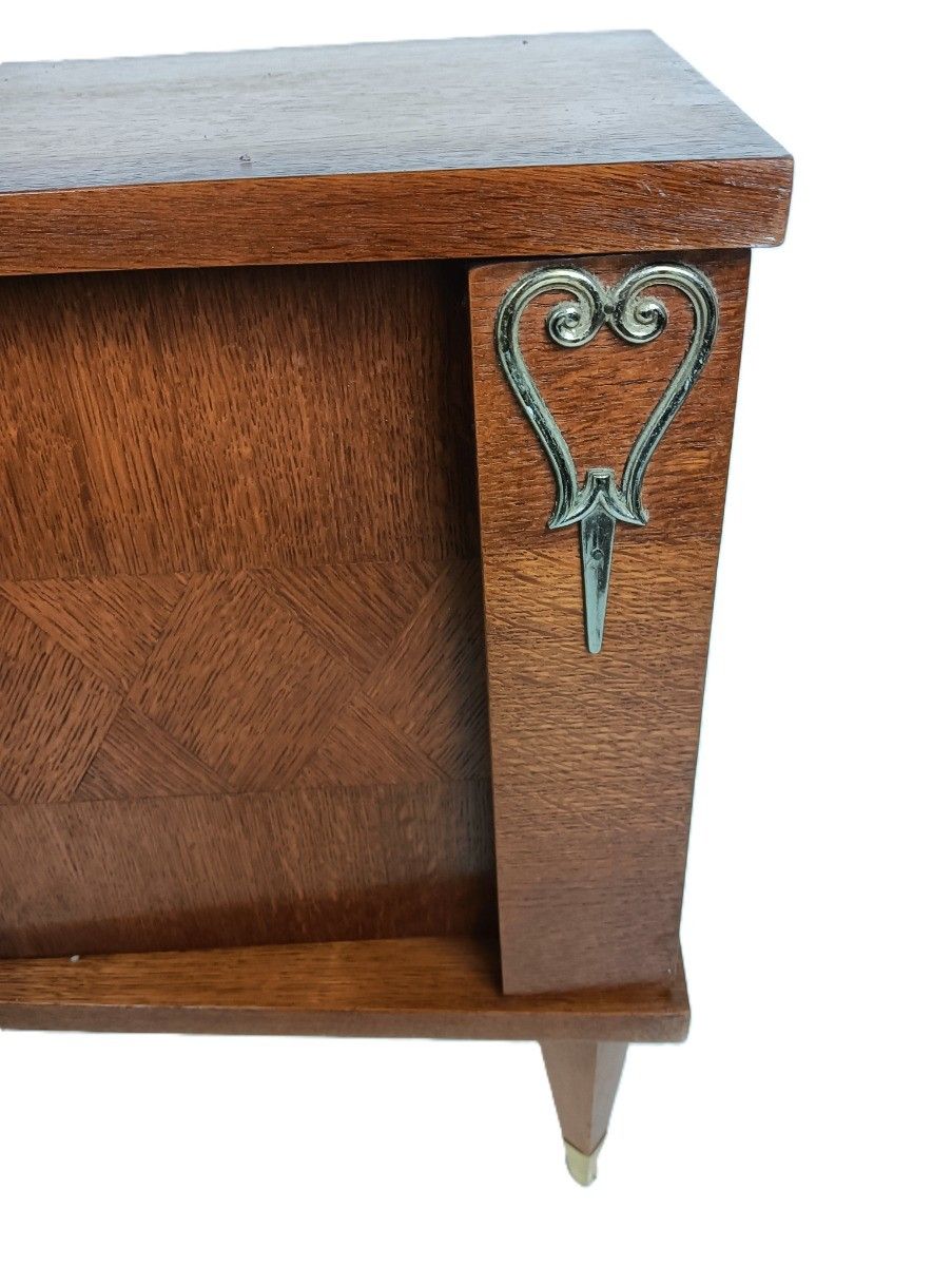Couple Of Antique Wooden Nightstands End Tables Bedroom Cabinets Brass Trims photo for sale