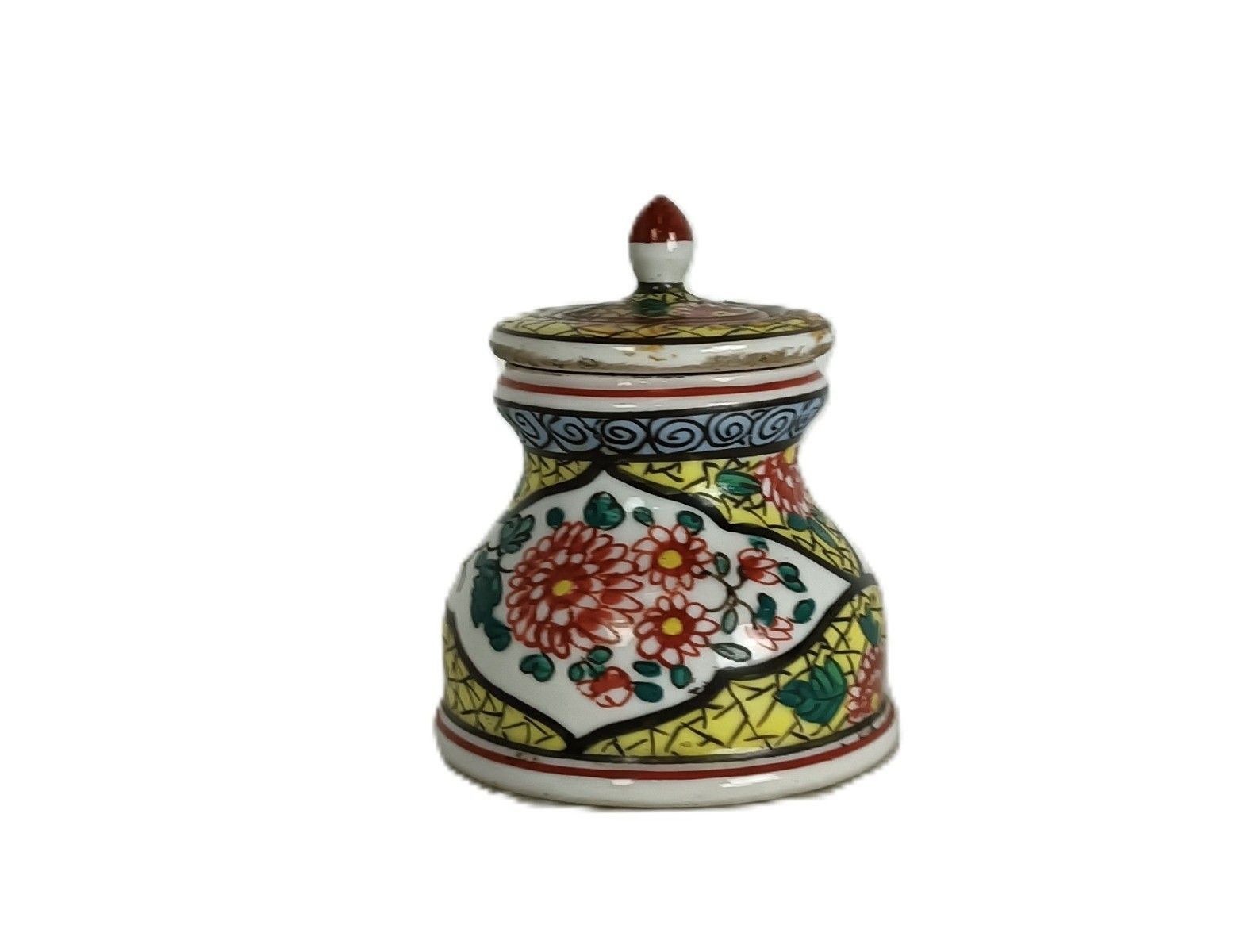 Antique Porcelain Japanese Inkwell Decorative Polychrome