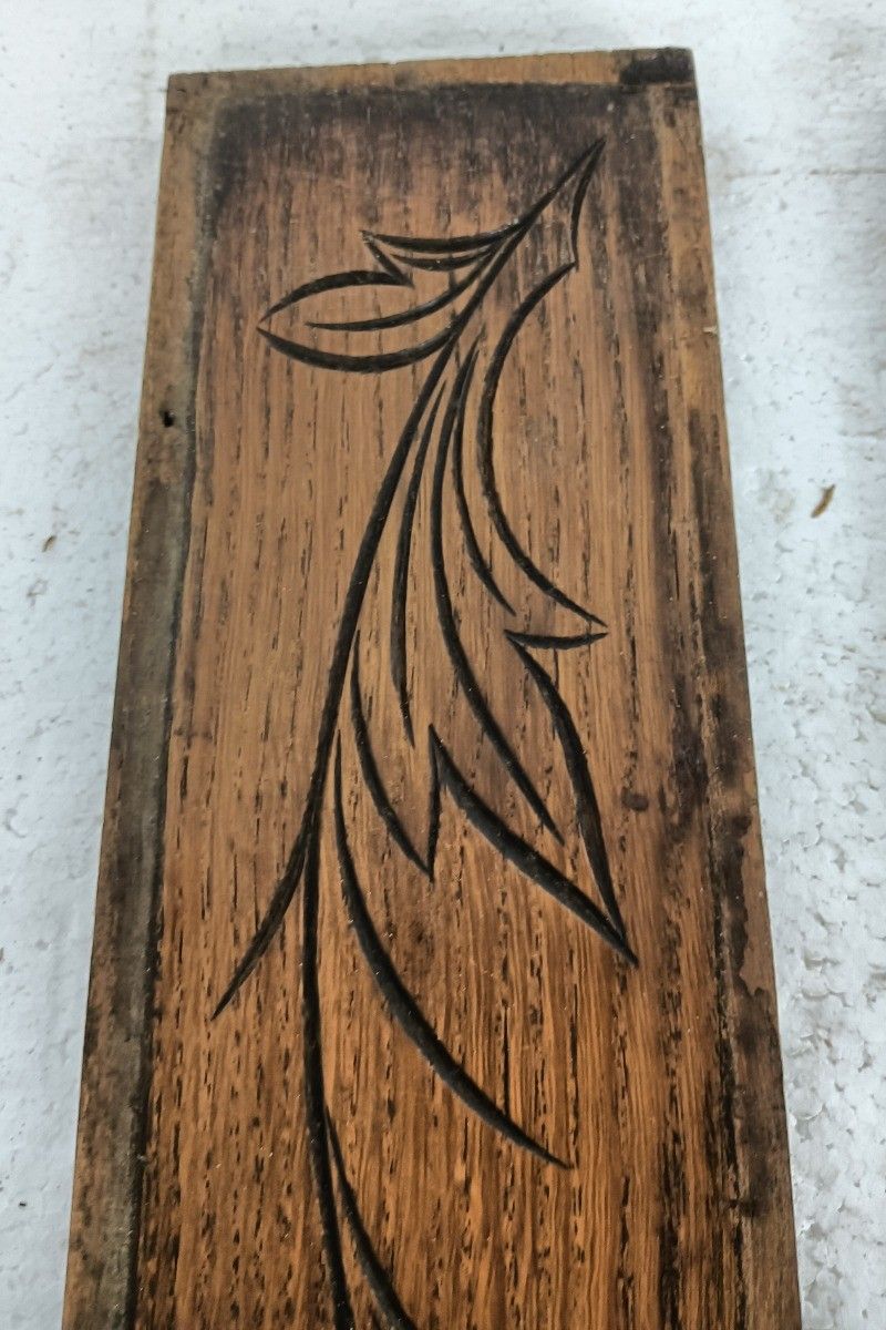 Two Small Trims Boards Pediments Slats Carved Wood Ornate Etched Leafs Reclaimed photo furniture