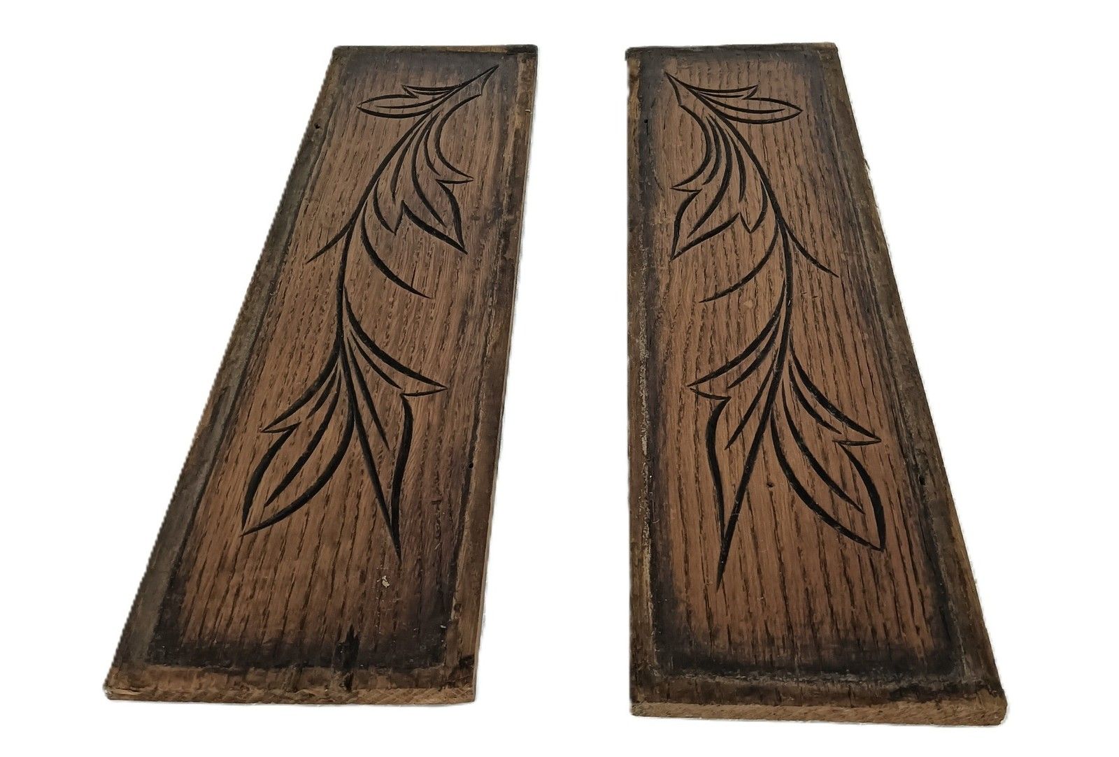 Two Small Trims Boards Pediments Slats Carved Wood Ornate Etched Leafs Reclaimed photo Home Decor