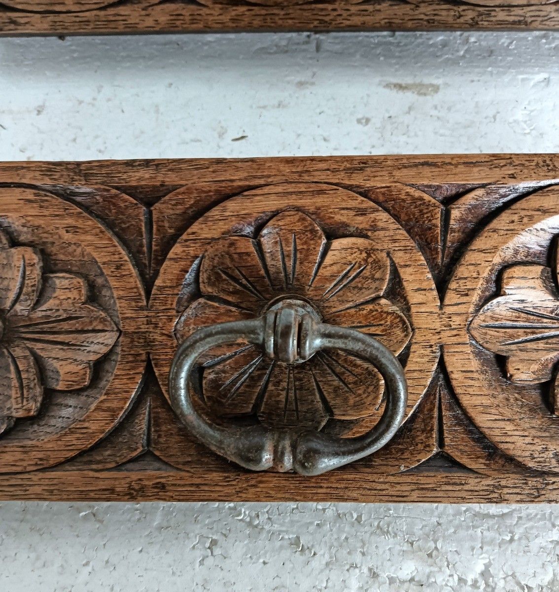 Pair Front Of Drawers Trims Pediments  Ornate Carved Wood Antique Reclaimed Arch photo for sale