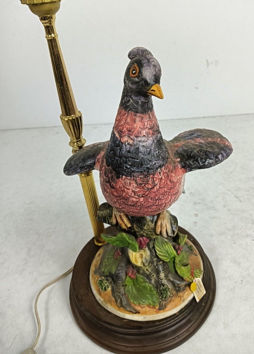 Porcelain Messing Desk Table Lamp Italy Bird Vintage Large Beautiful Working Con photo 359.0
