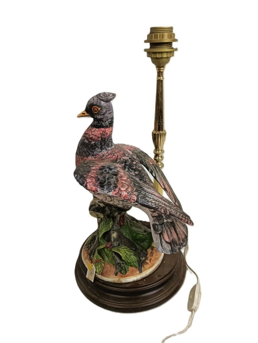 Porcelain Messing Desk Table Lamp Italy Bird Vintage Large Beautiful Working Con photo vinterior