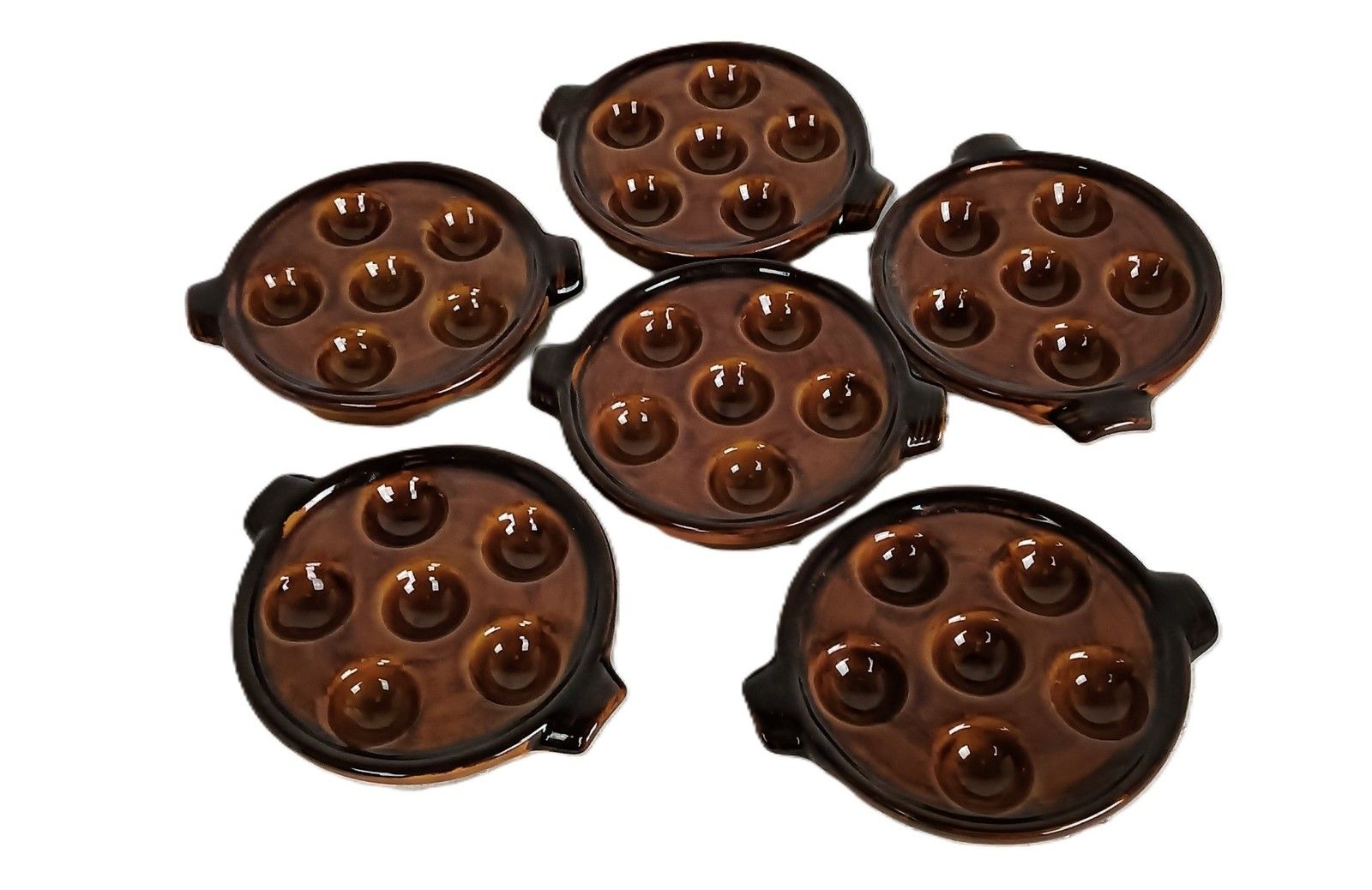 Set Of 6 French Escargots Snail Plates Dishes Terra Cotta Bourguignonne France M