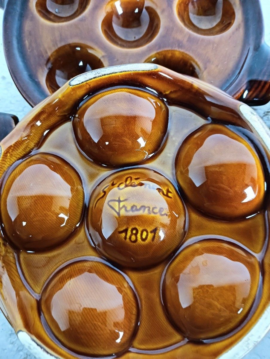 Set Of 6 French Escargots Snail Plates Dishes Terra Cotta Bourguignonne France M photo for sale