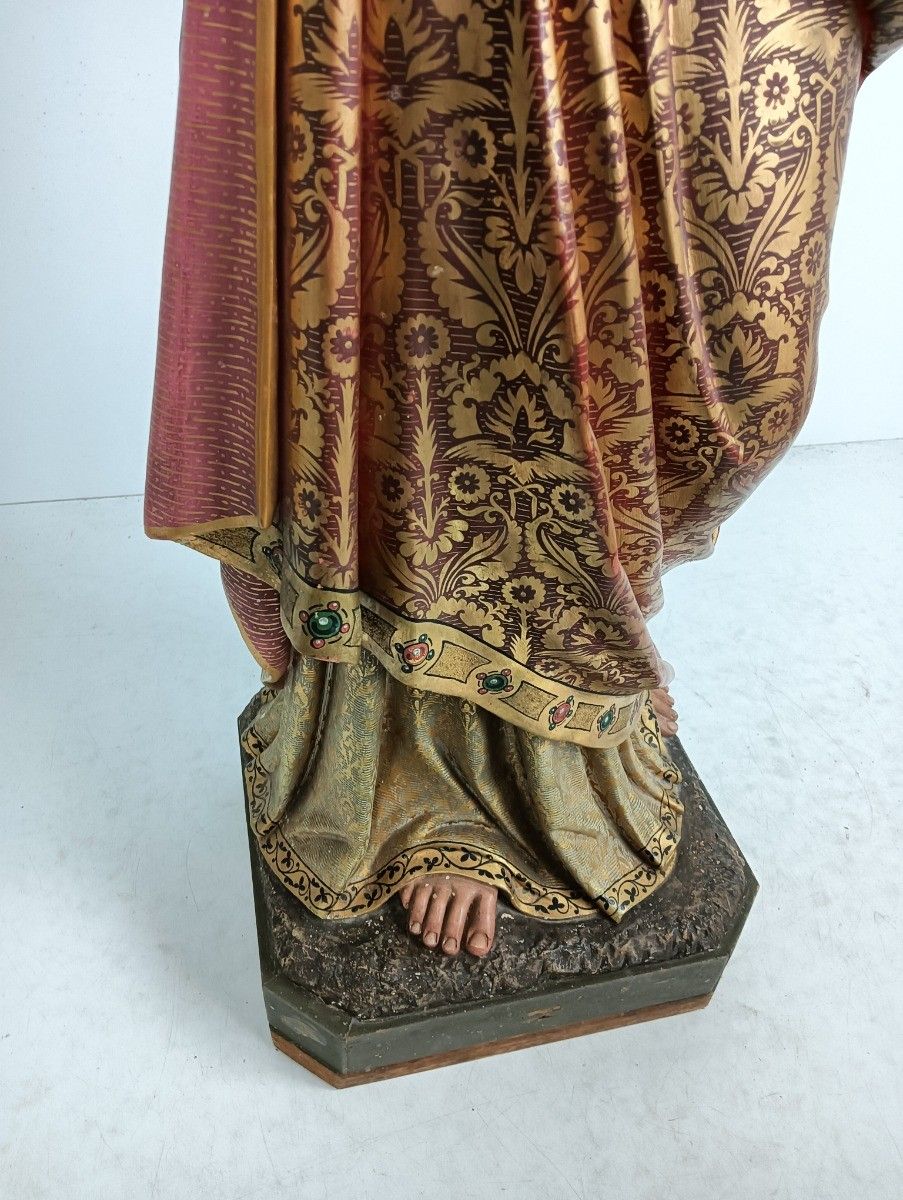 Xl Statue Antique Neo Gothic Hand Painted Plaster Church Jesus Christ Holy Heart photo vinterior