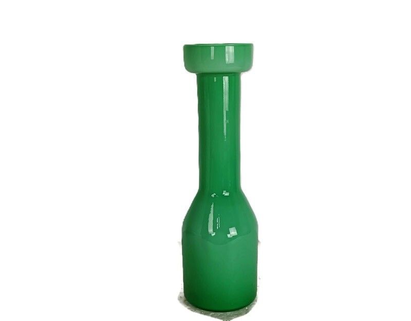 Vintage  Opaline Glass Grass Green Vase Italy Cased Glass 