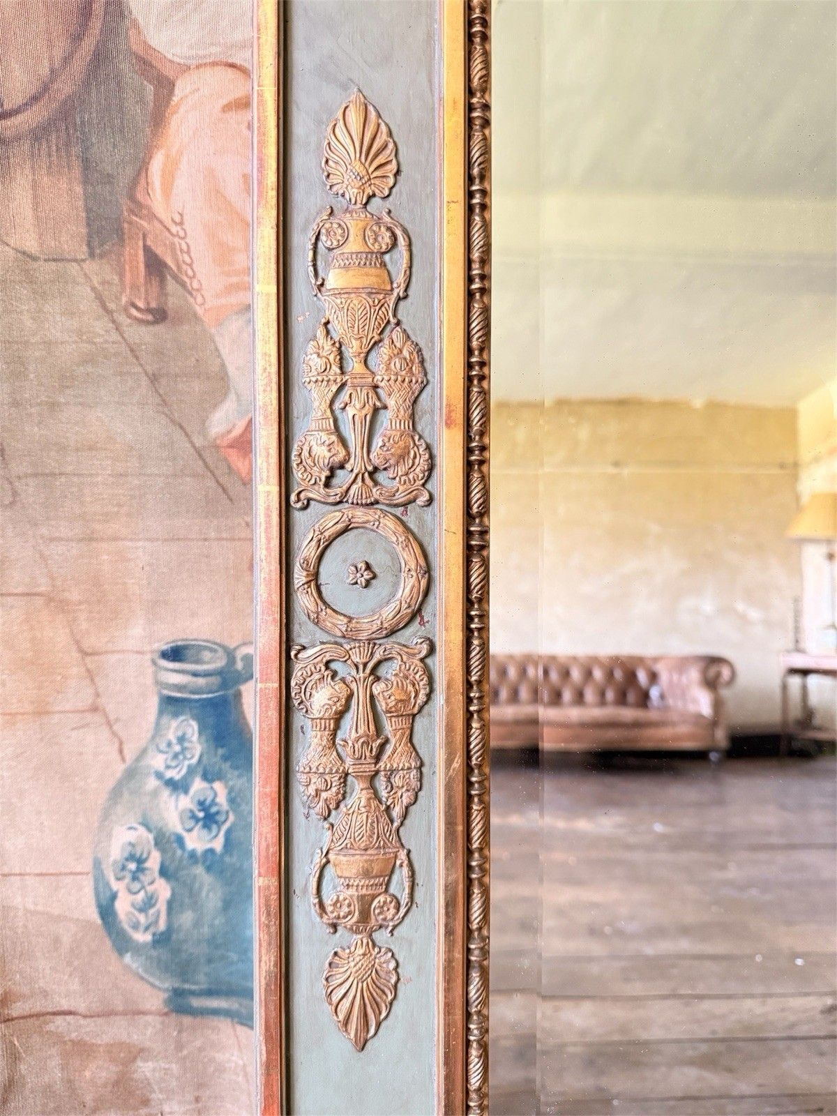 photo for sale Large Green Gilt English Louis Trumeau Mirror Original Glass 6ft!  1800c