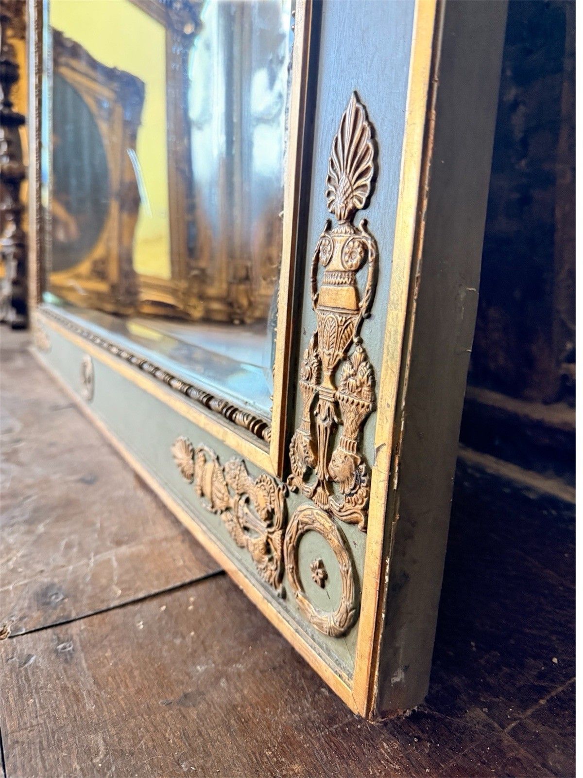 1899.0 Large Green Gilt English Louis Trumeau Mirror Original Glass 6ft!  1800c photo