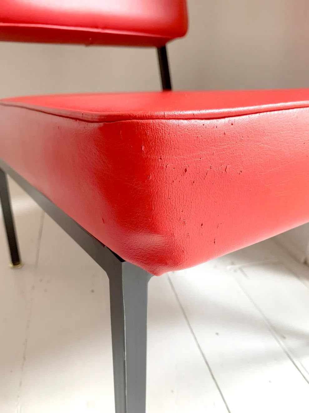 Mid Century Modern Red Vinyl Cocktail / Lounge Chair, Black Frame, 2 Of 2 photo vintage