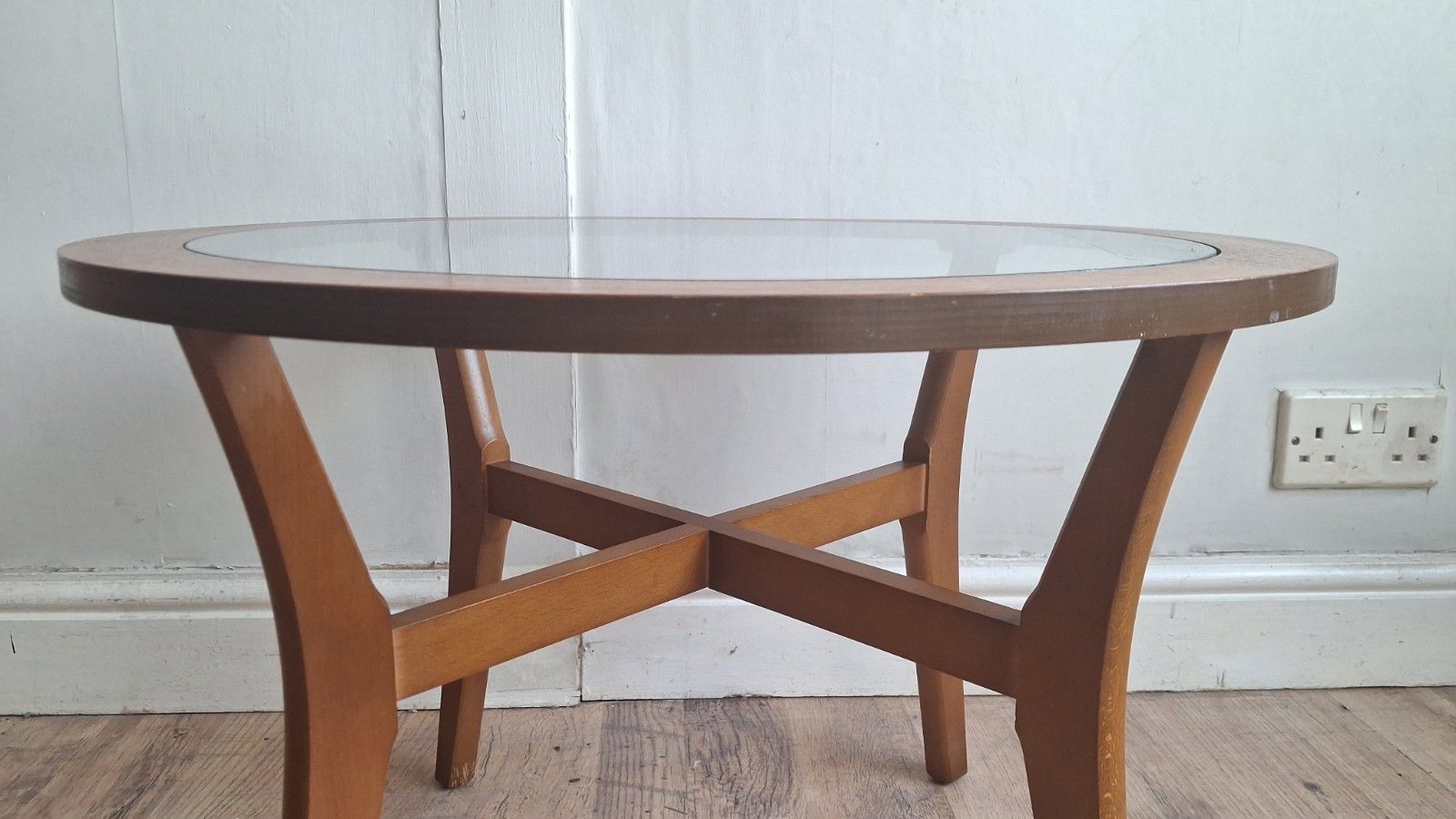 photo for sale Superb 1970's Stonehill Mid Century  Glass & Teak Drinks/Cocktail/Coffee Table