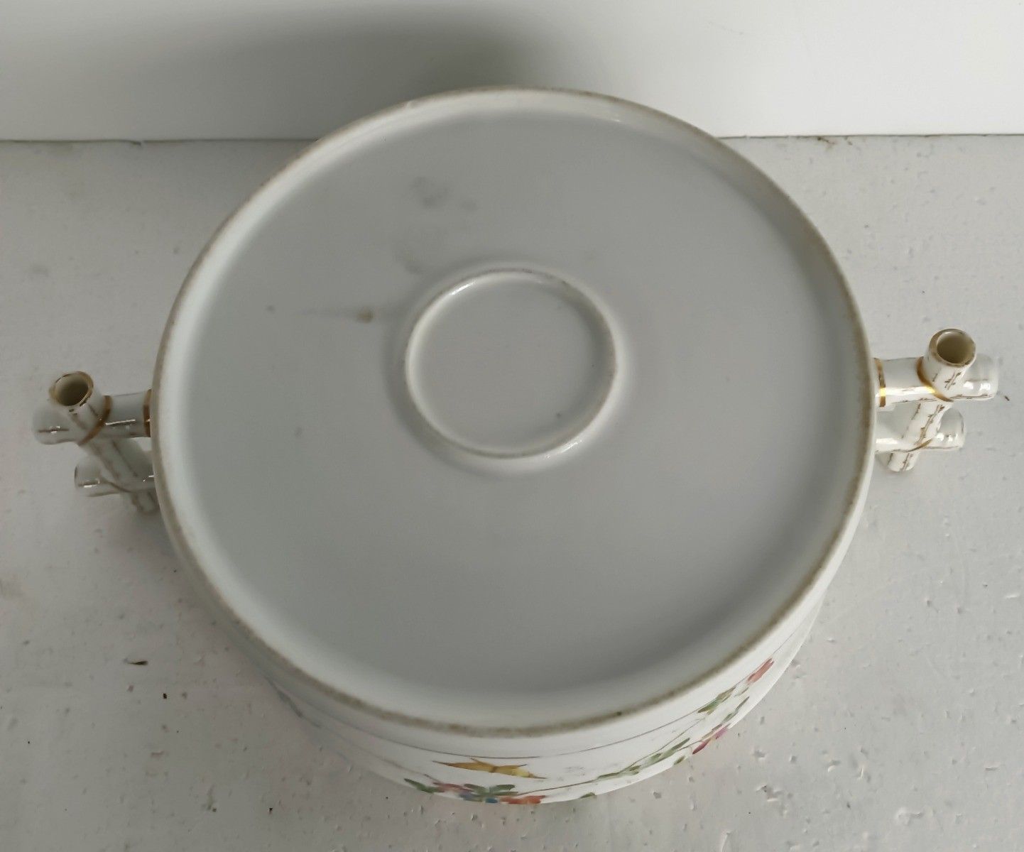 Victorian Antique 19th Century Small Tureen Bowl Lidded Hand Painted Flowers Bu photo vinterior