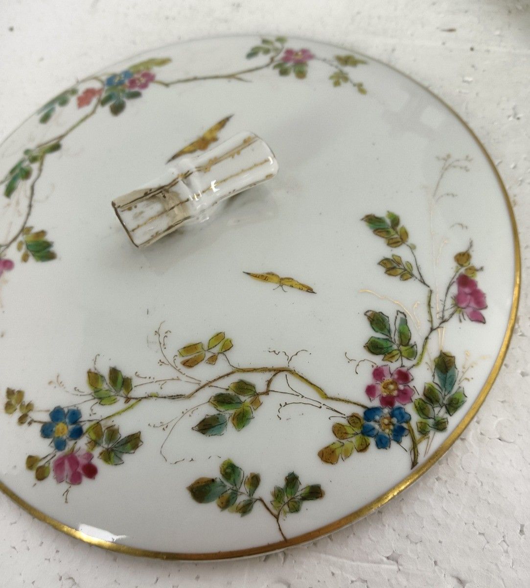Victorian Antique 19th Century Small Tureen Bowl Lidded Hand Painted Flowers Bu photo buy