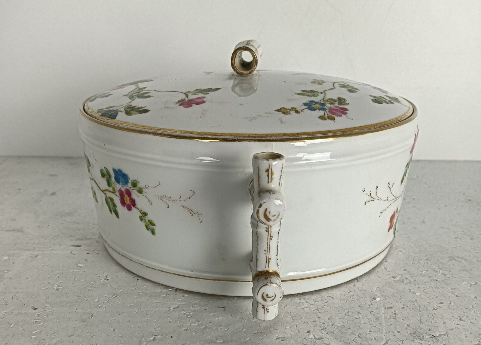 photo for sale Victorian Antique 19th Century Small Tureen Bowl Lidded Hand Painted Flowers Bu