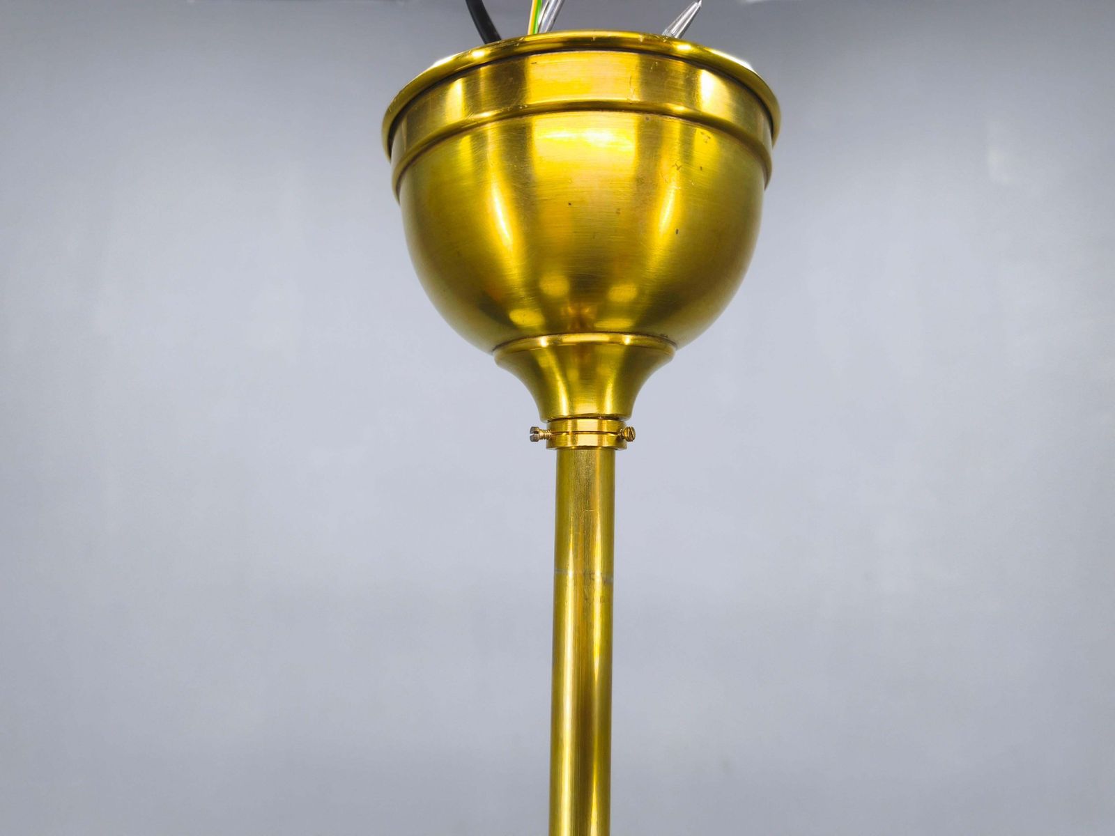 Lighting Adjustable Art Deco Brass Chandelier With Milk Glass, 1930s photo