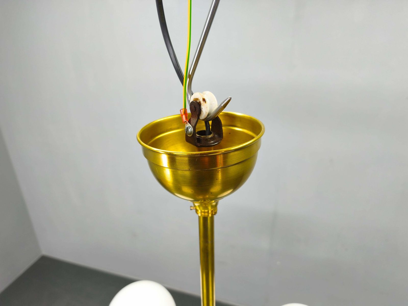 1505.0 Adjustable Art Deco Brass Chandelier With Milk Glass, 1930s photo
