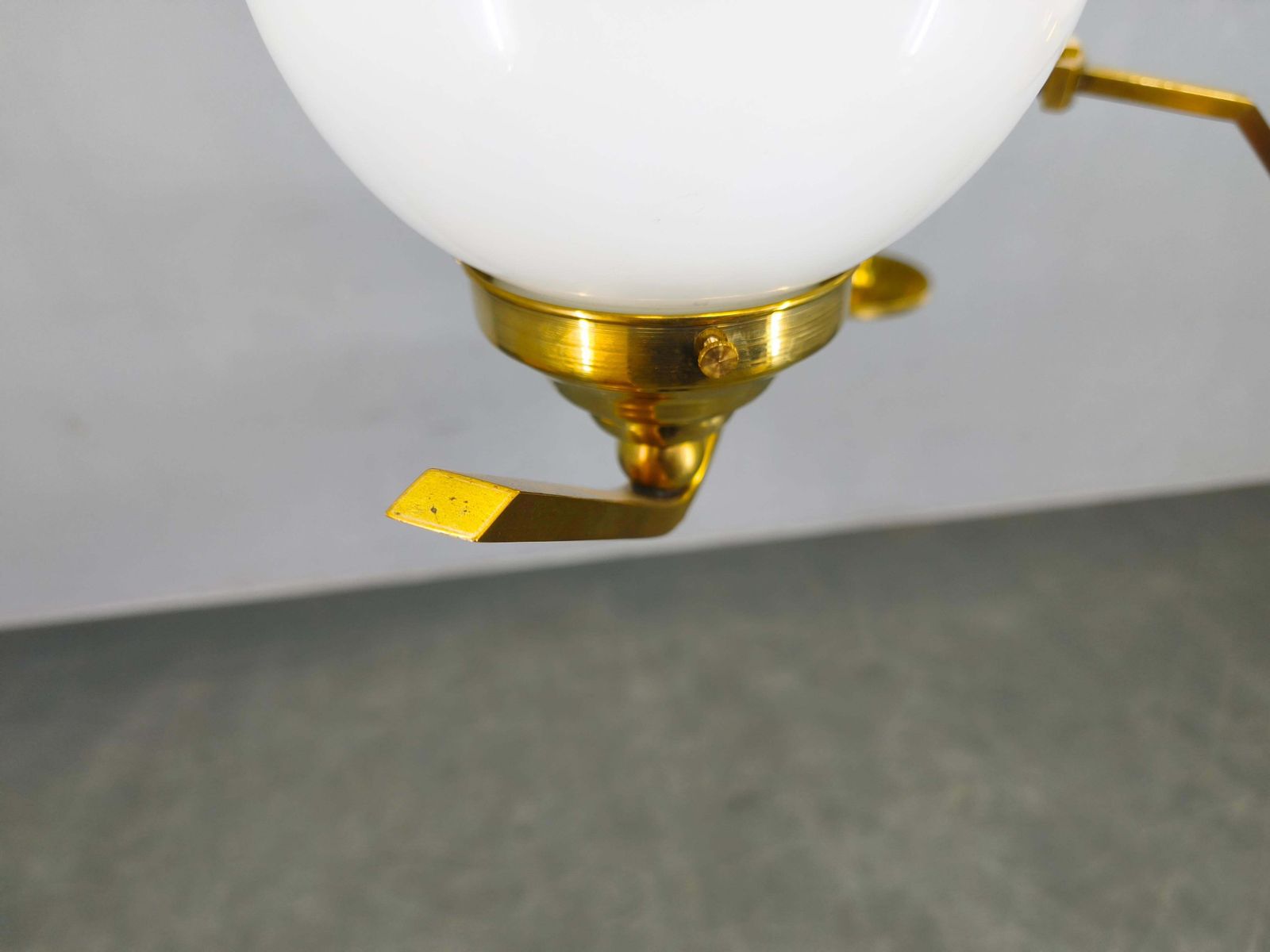 photo vinterior Adjustable Art Deco Brass Chandelier With Milk Glass, 1930s