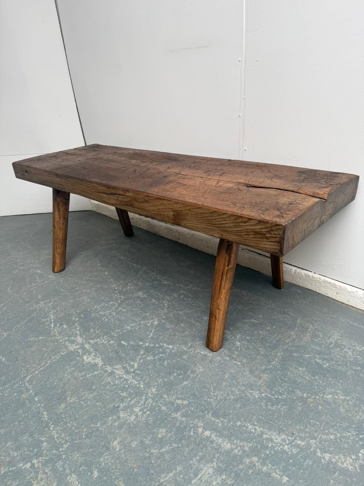 A Narrow Hungarian Antique Oak/Hardwood Pig Bench 140cm