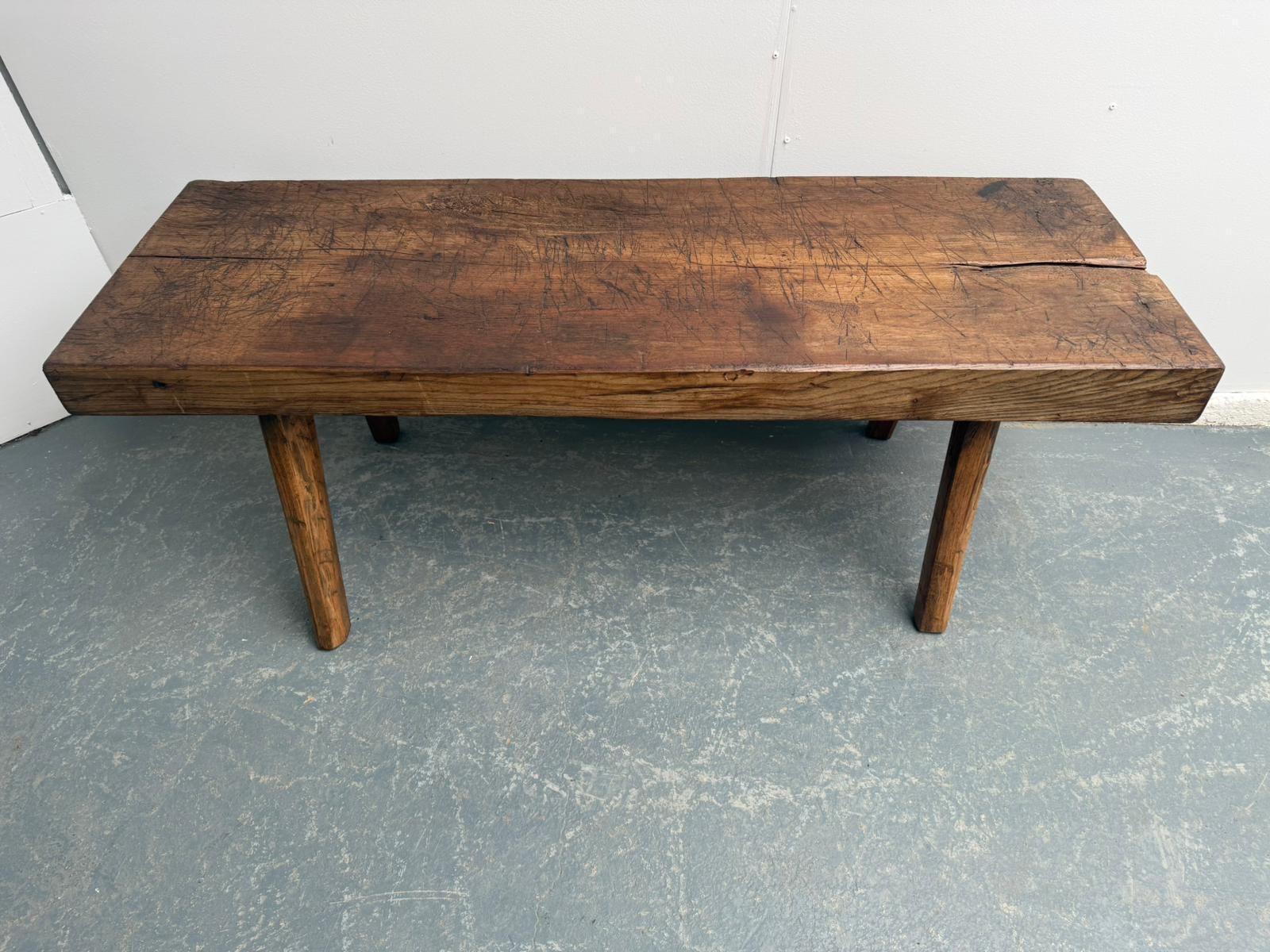 A Narrow Hungarian Antique Oak/Hardwood Pig Bench 140cm photo Furniture