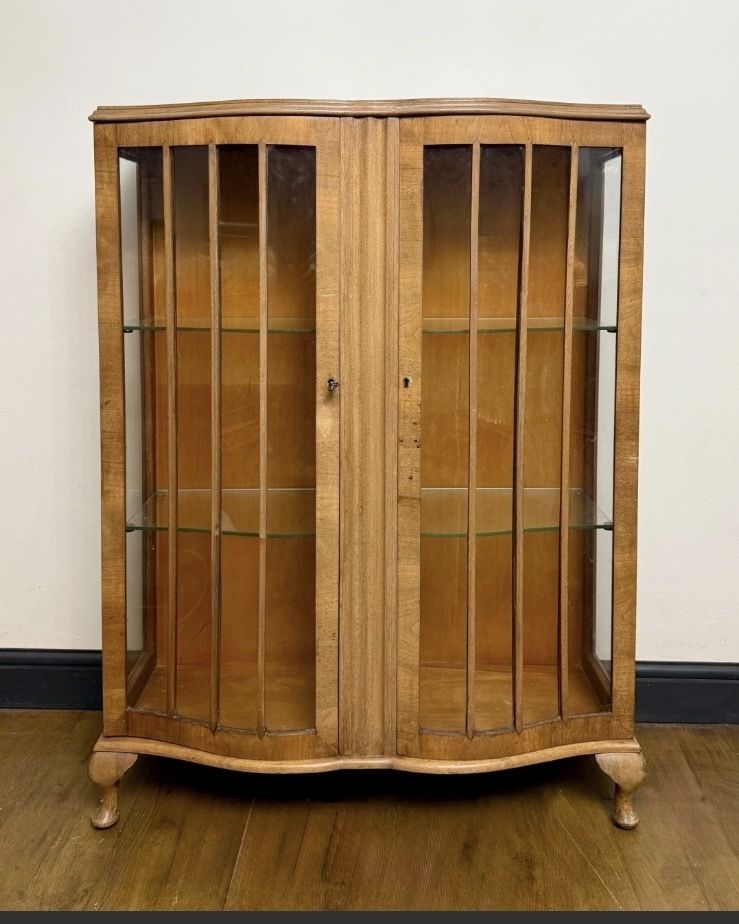 photo furniture Art Deco Walnut Veneer Display Cabinet | Midnight Navy William Morris Interior Bespoke Commission 3/4 Week Lead Time