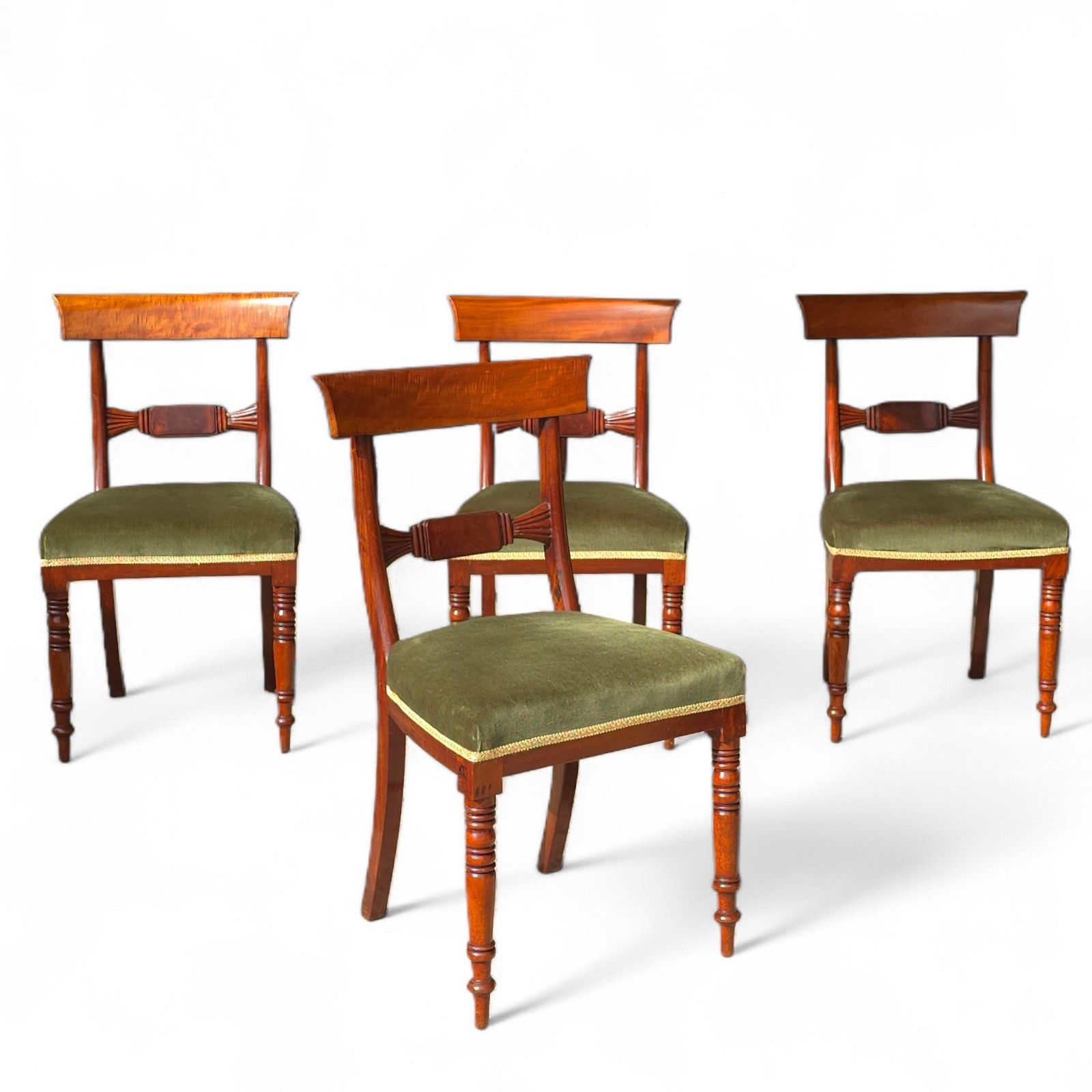 Set Of 4 Antique Regency Mahogany Bar Back Dining Chairs C.1835