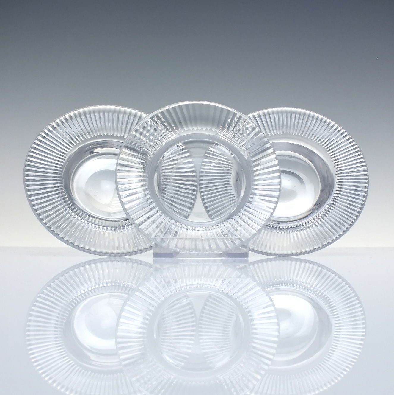Rare Set Of Three Georgian Irish Cut Glass Salts With Fitted Saucers C1820 photo Home Decor