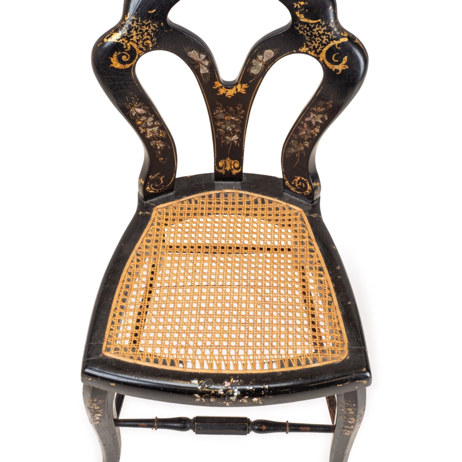 Japanned Chinoiserie Chair, Papier Mâché, Mother Of Pearl, Regency Taste, C.19th photo vintage