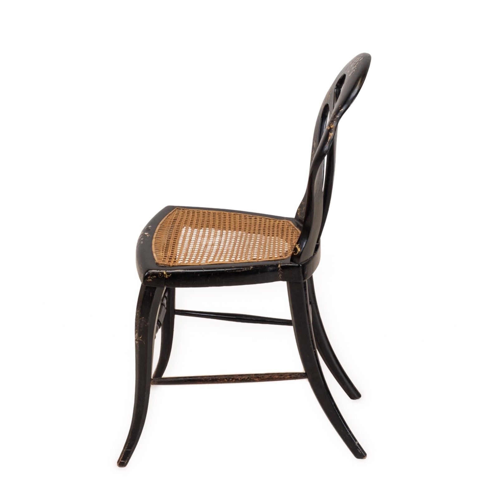 Furniture Japanned Chinoiserie Chair, Papier Mâché, Mother Of Pearl, Regency Taste, C.19th photo