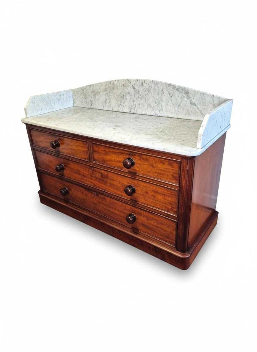 Antique Victorian Marble Top Sideboard Mahogany Chest Kitchen Unit